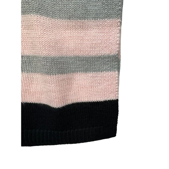 White House Black Market Womens Striped Poncho Sweater L Black Gray Pink - Picture 6 of 11